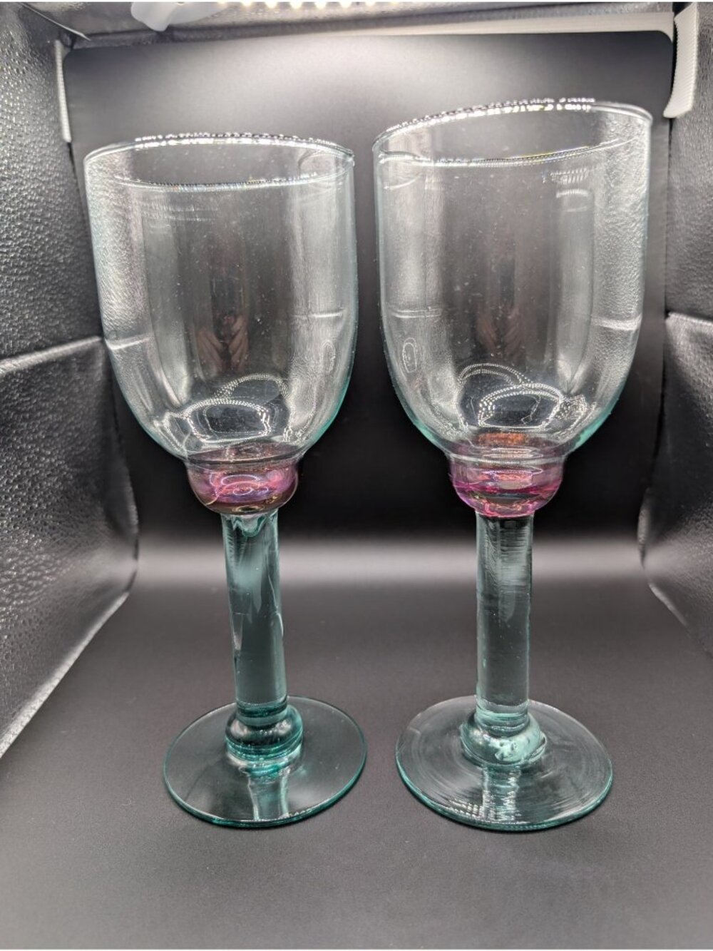 Set of 4 Vintage Pfaltzgraff "Juniper" Pattern Wine Glasses Artisan Teal Purple